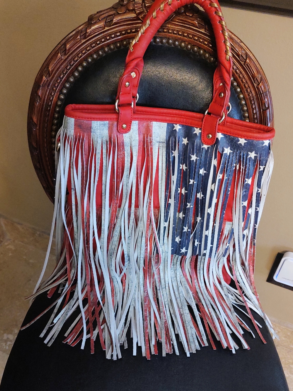 Red, White & Blue Fringe Tote Bag - Patriotic Women's Handbag - Picture 8 of 15